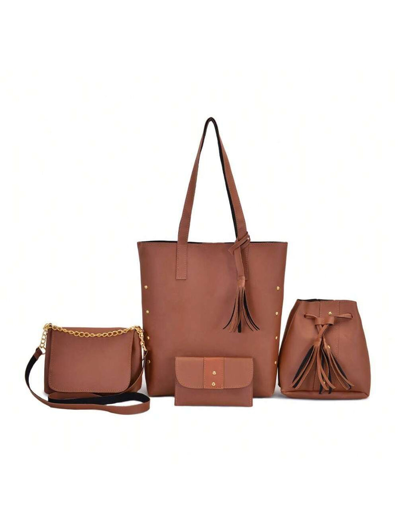 Kit bolsa feminina em couro 4 peças bolsa sacola transversal+carteira
