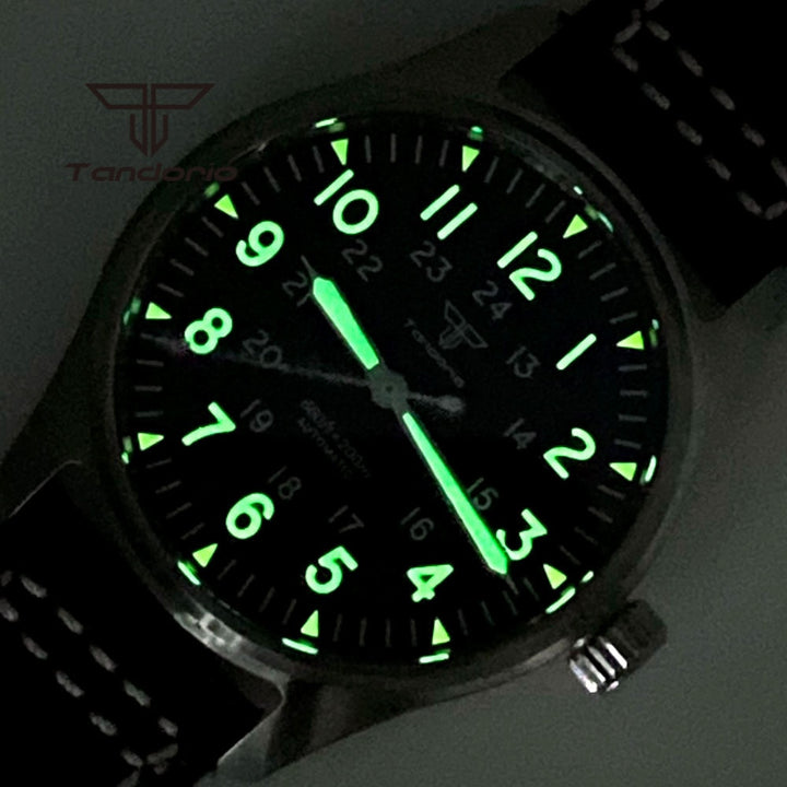 Relógio masculino pulseira de couro vidro safira mostrador luminoso verde