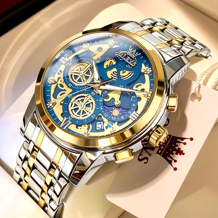 Relógio masculino social casual  luxo original à prova d' água quartzo dourado