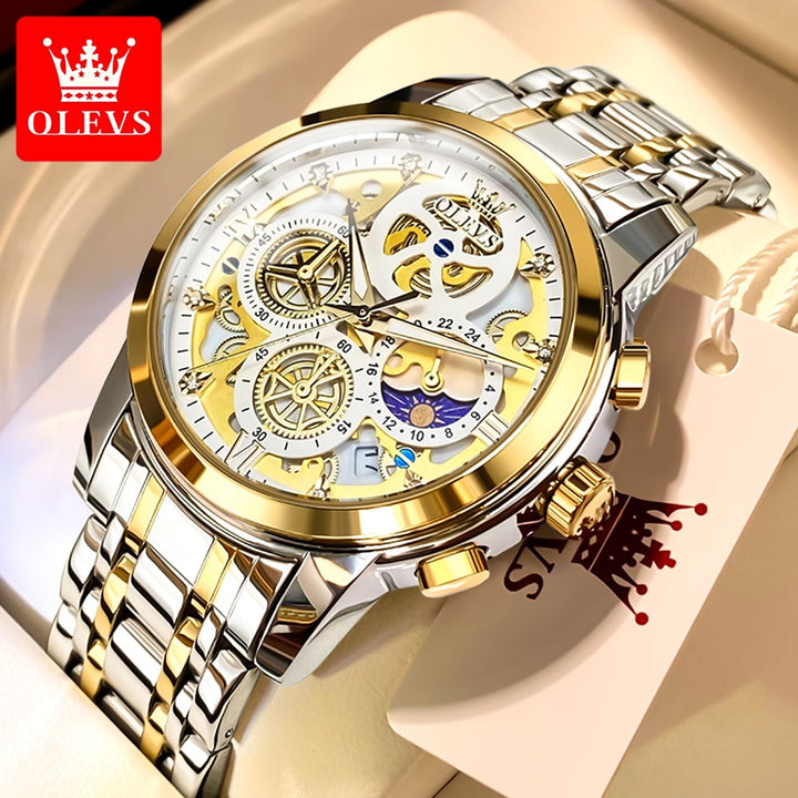 Relógio masculino social casual  luxo original à prova d' água quartzo dourado