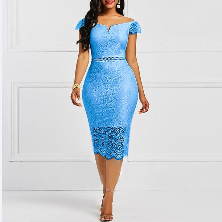 Elegant Lace Evening Wedding Party Dress For Women Blue Sexy Hollow Out Office Ladies Bodycon Dresses Famle Birthday Club Outfit