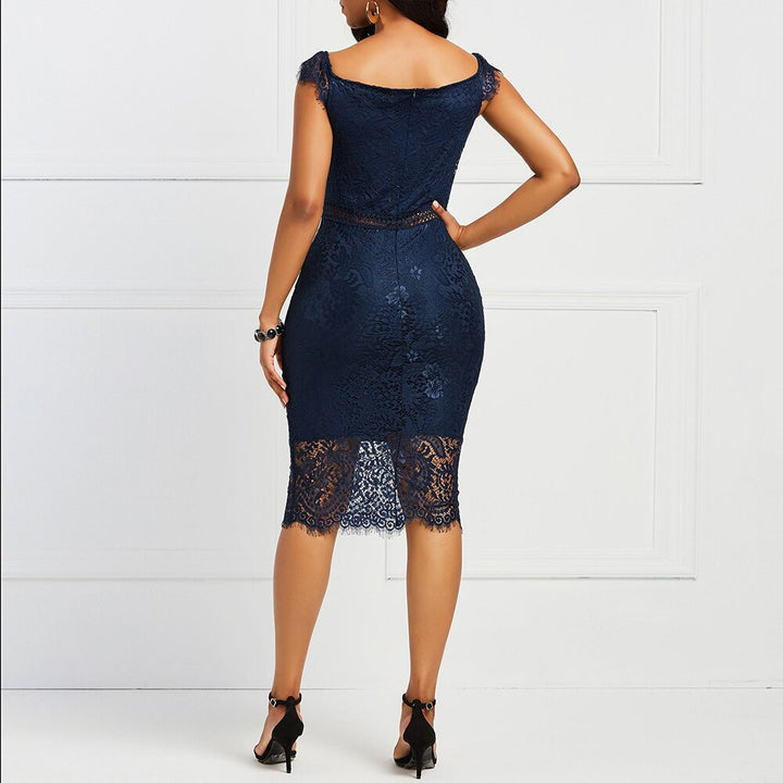 Elegant Lace Evening Wedding Party Dress For Women Blue Sexy Hollow Out Office Ladies Bodycon Dresses Famle Birthday Club Outfit