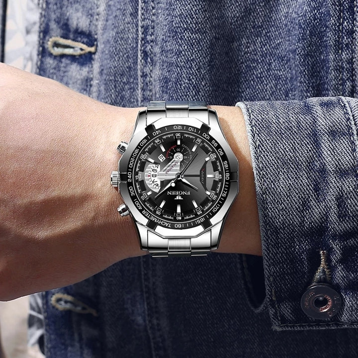 Relógio masculino aço inoxidável quartzo aprova d'água anti-risco