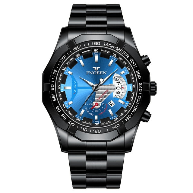 Relógio masculino aço inoxidável quartzo aprova d'água anti-risco
