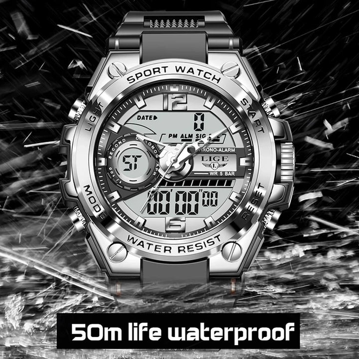 Relógio masculino duplo digital analógico militar aprova d'água