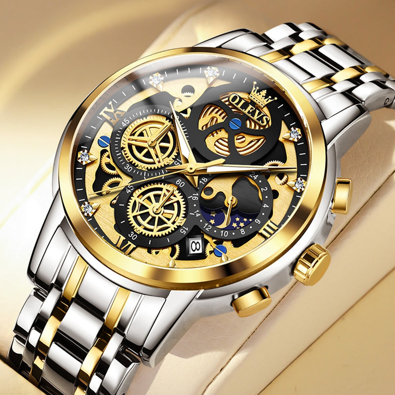 Relógio masculino original à prova d' água Dourado