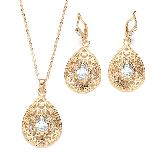 Conjunto de joias femininas de colar e Brincos elegante detalhes em cristais