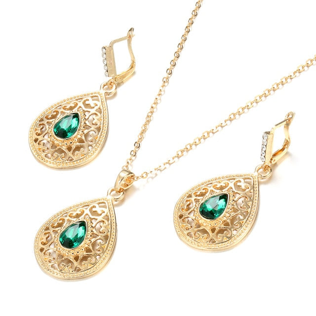 Conjunto de joias femininas de colar e Brincos elegante detalhes em cristais