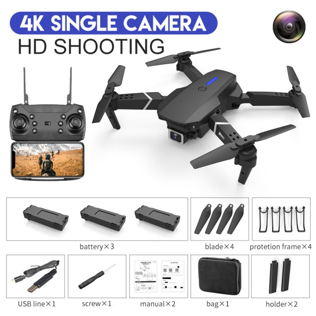 Drone E88 Pro HD 4K 1080p - Câmera Dupla - XKJ 2021 Novo Lançamento