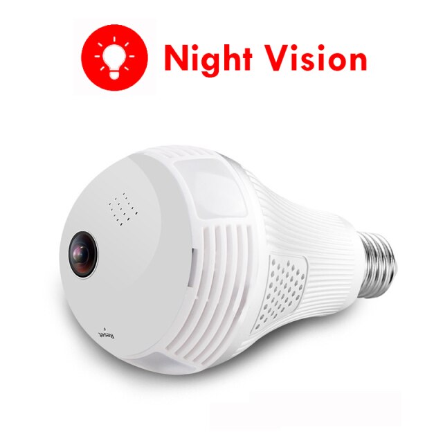 Lâmpada câmera noturna com luz de led 360 graus, 960p, sem fio, panorâmica, segurança para casa, wi-fi, cctv, olho de peixe, lâmpada, suporta cartão sd oculto